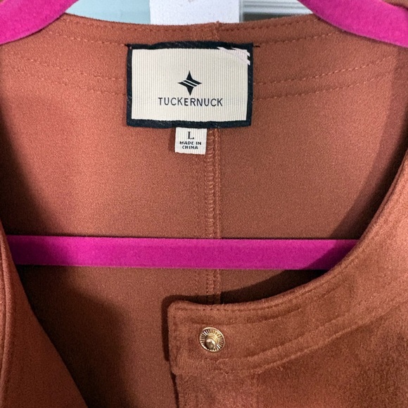 Tuckernuck Cognac Faux Suede Ollie Dress Size Large Like New Gold Snap Buttons - Picture 4 of 4